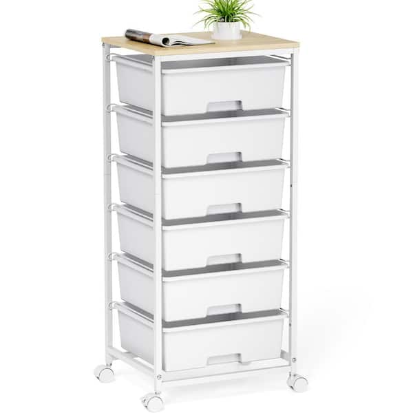 Rolling Storage Cart with Drawers,Utility Cart with 6 Large Drawers and Wooden Tabletop,Craft Storage Cart with Lockable