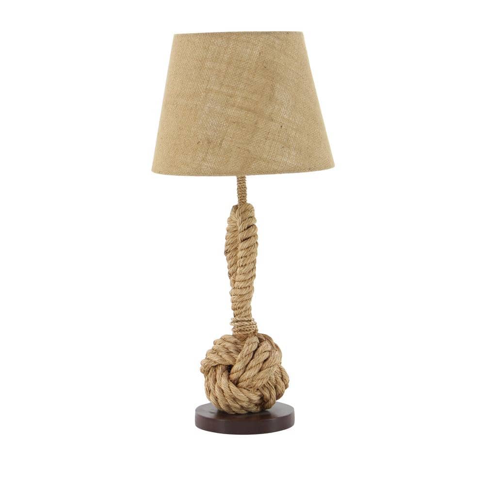 Rustic Brown Twisted Rope Table Lamp with Fabric Shade