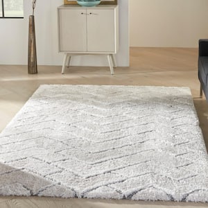 Dreamy Shag Ivory/Grey 5 ft. x 7 ft. Abstract Contemporary Area Rug