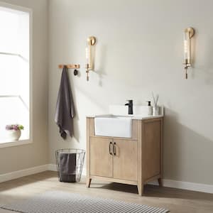 Sevilla 30 in.W x 22 in.D x 33.9 in.H Bathroom Vanity in Washed Ash with White Composite Stone Countertop Without Mirror
