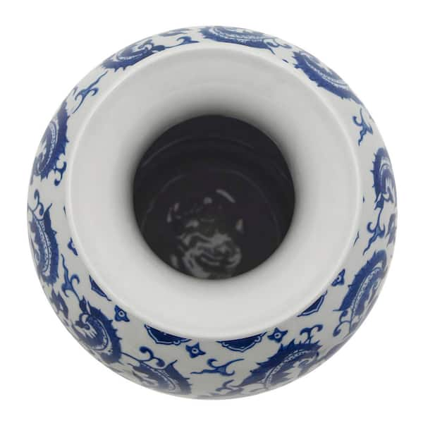 Oriental Furniture 24 in. Blue and White Floral Porcelain Fishtail