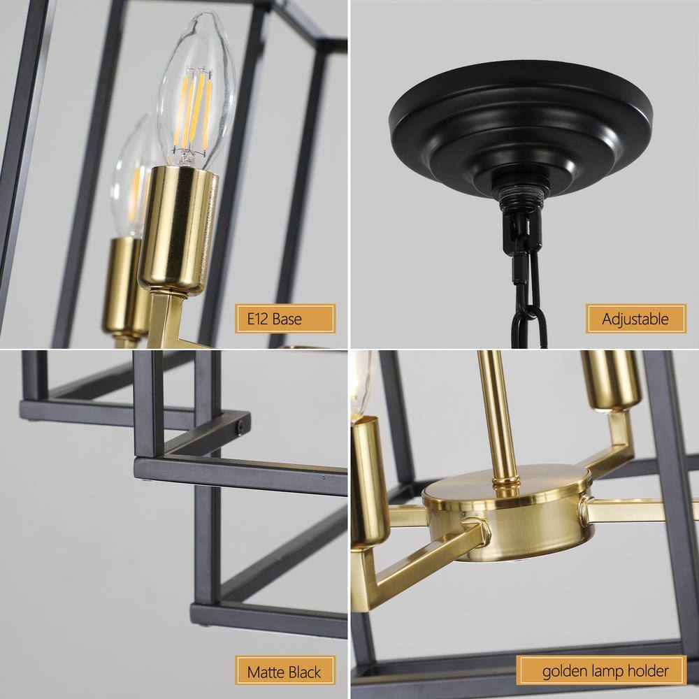 Black and Gold Geometric Metal Cage Chandelier with 8 Lights