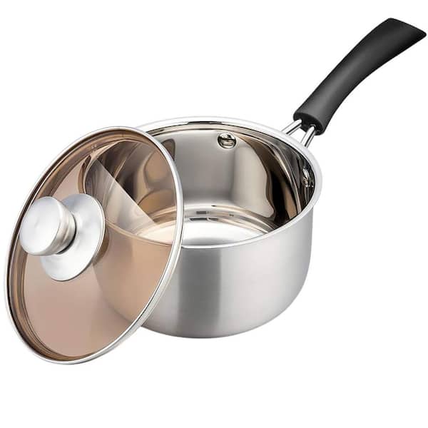 Stainless Steel Saucepan with Lid, 2 qt. Sauce Cooking Pot, Heatproof Handle, Dishwasher Safe, Multi-use