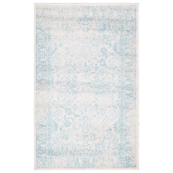 Adirondack Ivory/Light Blue 3 ft. x 4 ft. Border Distressed Area Rug