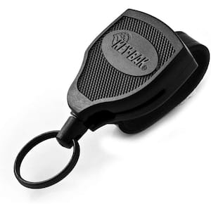 KEY-BAK SUPER48 HD Locking Heavy-Duty Retractable Keychain Leather Duty Belt Loop, Oversized Split Ring, Black