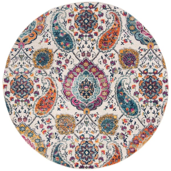 SAFAVIEH Madison Cream/Multi 7 ft. x 7 ft. Round Border Area Rug