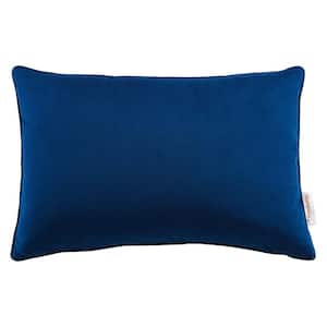 Enhance Navy Solid French Piping 12 in. x 18 in. Lumbar Performance Velvet Throw Pillow