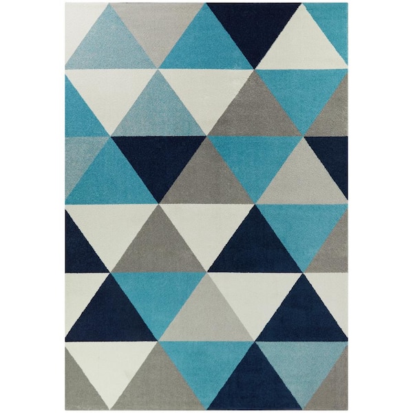 StyleWell Tangier Blue Geo 2 ft. x 3 ft. Medallion Scatter Area Rug
