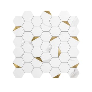 Hexagon Mosaic Tiles Gold Studded Design 12.5 in. x 12.1 in. PVC Peel and Stick Tile Backsplash (10 sq. ft./Pack)