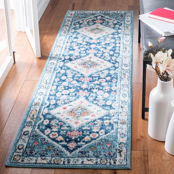 Madison Light Blue/Ivory 2 ft. x 8 ft. Border Persian Oriental Runner Rug