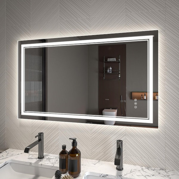 40 in. W x 24 in. H Silver Medium Rectangular Frameless LED Wall Bathroom Vanity Mirror, Dimmable, Anti-Fog