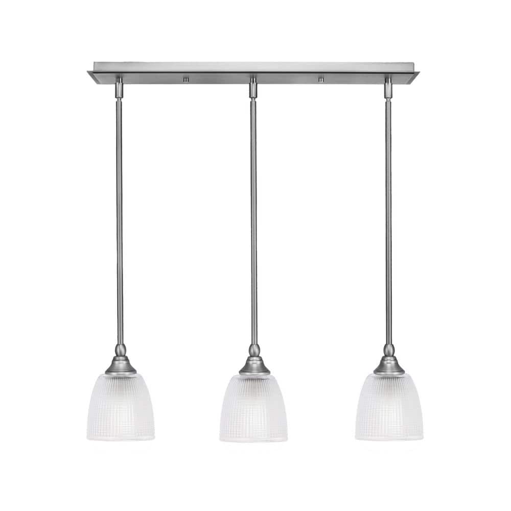 Livingston 100-Watt 3-Light Nickel Shaded Pendant Light with 5 in. Clear Ri