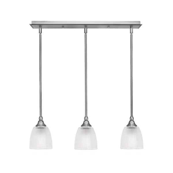 Unbranded Livingston 100-Watt 3-Light Nickel Shaded Pendant Light with 5 in. Clear Ribbed Glass Shades, No Bulbs