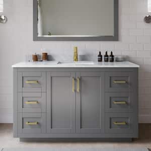 Miranda 54 in. W x 22 in. D x 33.75 in. H Single Sink Bath Vanity in Dark Gray with White Carrara Marble Top and Mirror