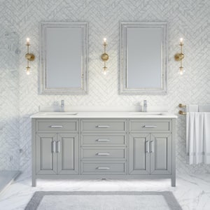 Terrence 72 in. W x 22 in. D Bath Vanity in Gray ENGRD Stone Vanity Top in White with White Basin Power Bar-Organizer