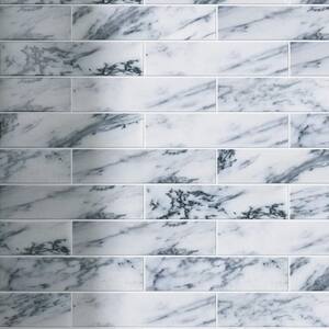 Natural White and Blue 1.89 in. x 7.8 in. Subway Polished Marble Wall and Floor Tile (50 pieces / 5.12 sq. ft./Case)