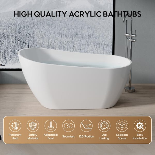 Comfy 67 in. x 31.5 in. Soaking Bathtub with Drain in Glossy White Freestanding 100% Pure Virgin Acrylic Bathtub