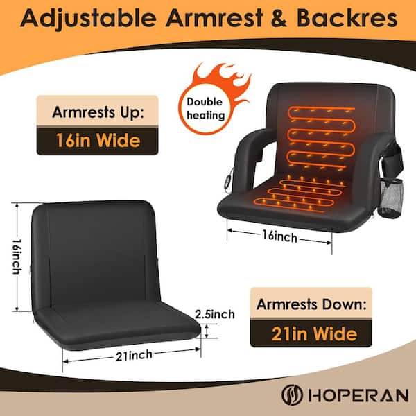 21 in. W Portable Double Heated Stadium Seats for Bleachers with Padded Backres, USB 3 Levels of Heat and 5 Pockets