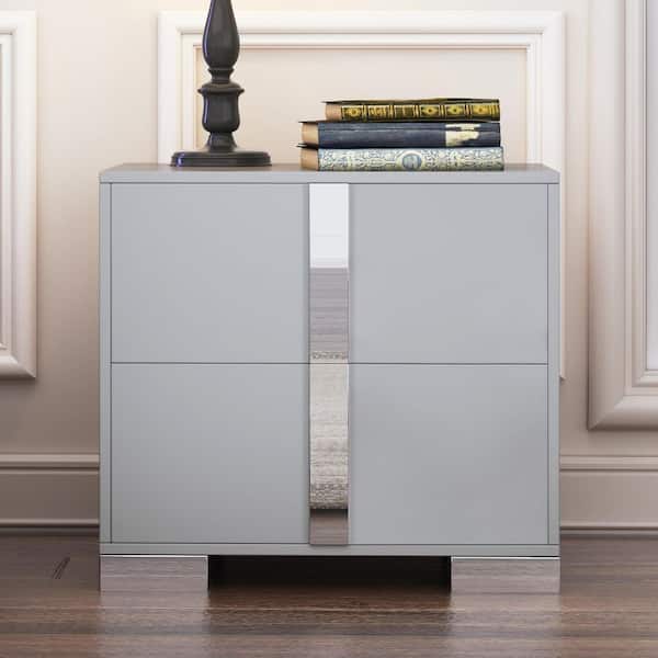 Harper & Bright Designs Gray 2-Drawers 23.3 in. W Elegant Nightstand with Stylish Handle