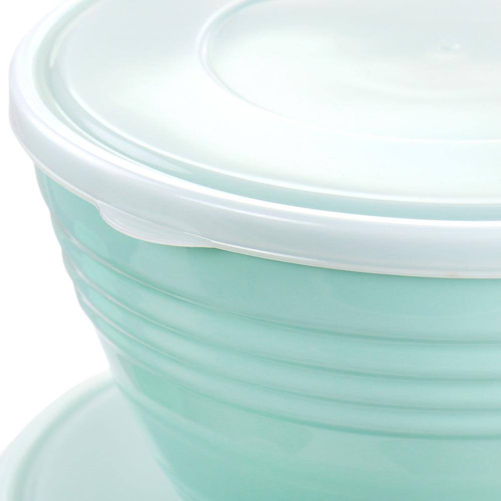 Aqua Plastic Nesting Food Storage Bowl Set with Lids