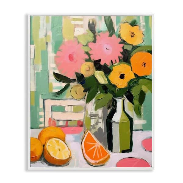 Stupell Industries Citrus Slices and Bouquet by LSR Design Studio White Framed Food Giclee Art Print 14 in. x 11 in.