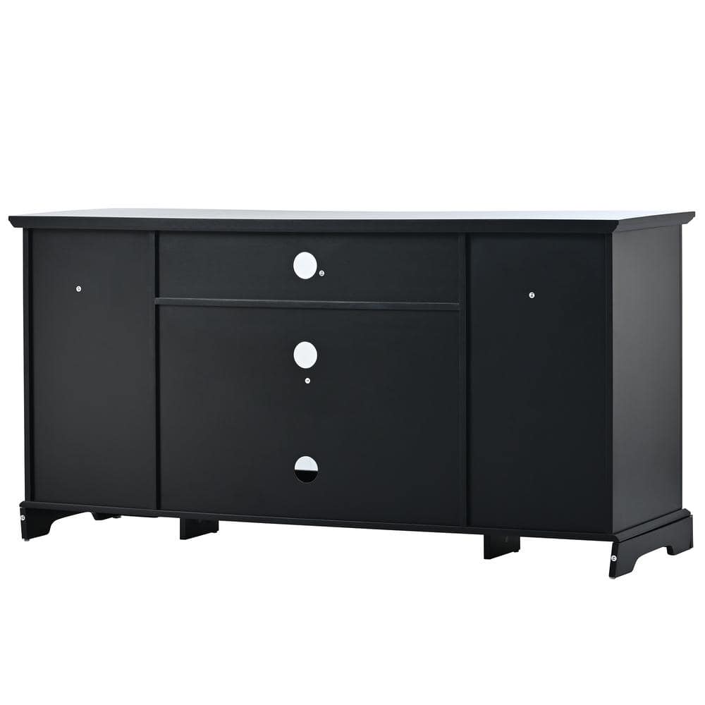60 in. W x 19 in. D x 30 in. H Black Linen Cabinet TV Stand with 2 Tempered