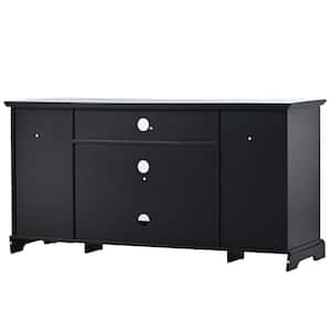 60 in. W x 19 in. D x 30 in. H Black Linen Cabinet TV Stand with 2 Tempered Glass Doors Sideboard for Living Room