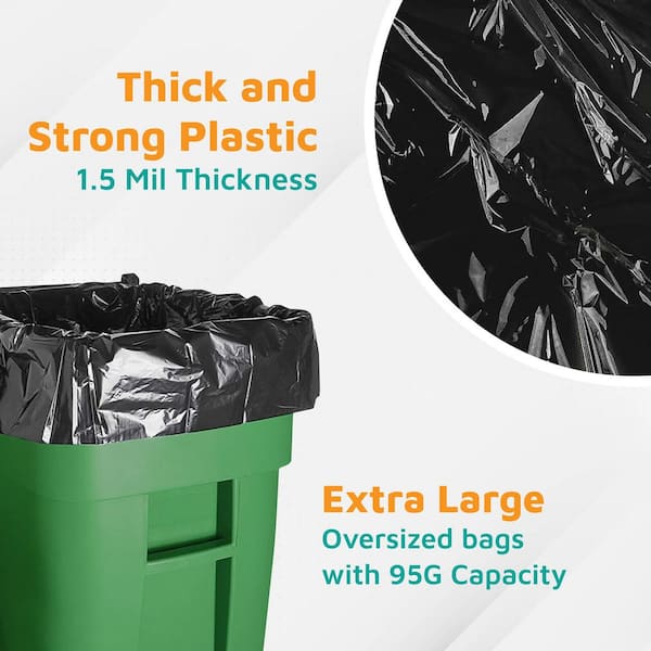 PlasticMill - 61 in. W x 68 in. H. 95 Gal. 1.5 mil Black Trash Bags (10-Count)