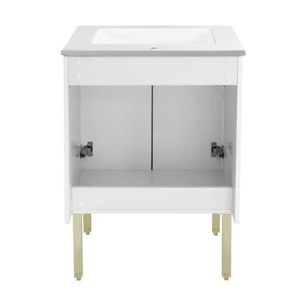 Swiss Madison Lumiere 24 in. W x 18.31 in. D x 33.44 in. H Freestanding,  Bathroom Vanity in Glossy White and Gold SM-BV710WG The Home Depot