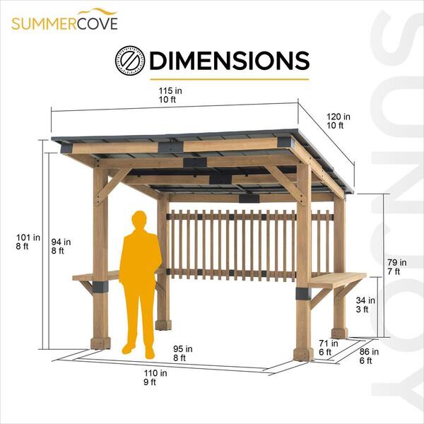 Sunjoy Outdoor Patio Grill Gazebo 10 ft. x 11 ft. Wooden Frame Hot Tub  Pergola Kit with Privacy Screen and Large Bar Shelves A106008500 - The Home  Depot