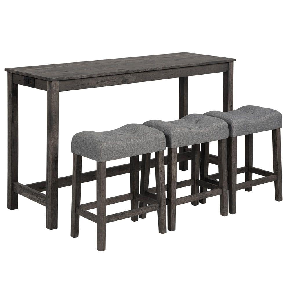 4-Piece Rubber Wood Outdoor Conversation Patio Furniture Set with Gray Cushions price history on PriceWatchPro