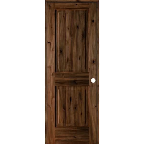 Krosswood Doors 28 in. x 80 in. Knotty Alder 2 Panel Left-Hand Square Top V-Groove Provincial Stain Wood Single Prehung Interior Door