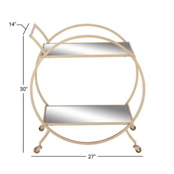 Ohsuaniy Bar Cart Gold, Round Circle Wine Cart 2 Mirror Shelves, Modern Rolling Gold Glass Drink Cart on Wheels, 2-Tier Deluxe Serving Cart for