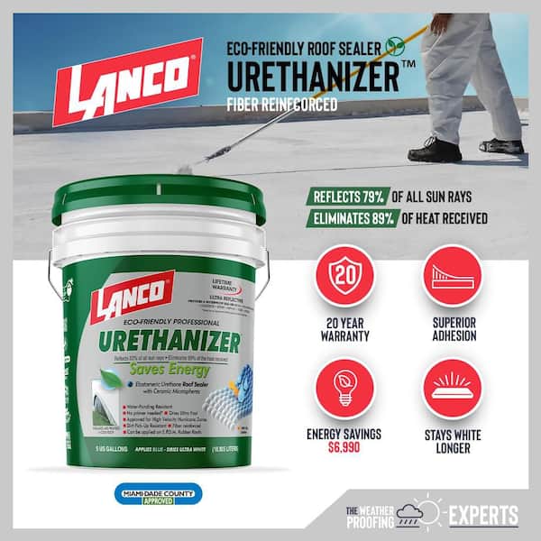 Urethanizer 5 Gal. 100% Acrylic Urethane Elastomeric White Reflective Roof Sealer