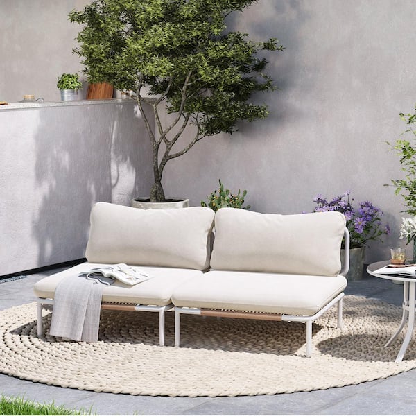 Crestlive Products 2-Piece Drawcord Metal Outdoor Sectional Set with Beige Cushions