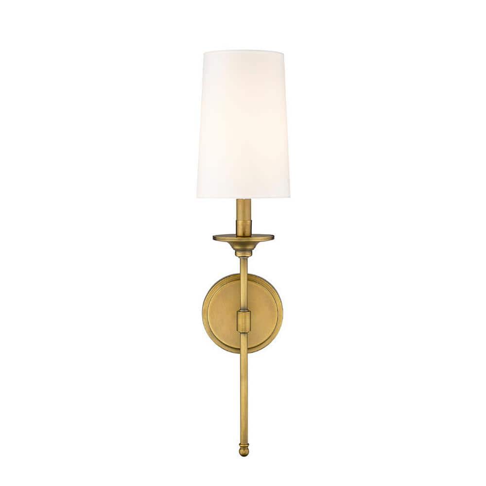 Emily Rubbed Brass 24" Wall Sconce with Off-White Shade