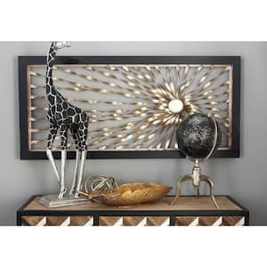 24 in. x  52 in. Metal Gold Coiled Ribbon Sunburst Wall Decor with Black Frame