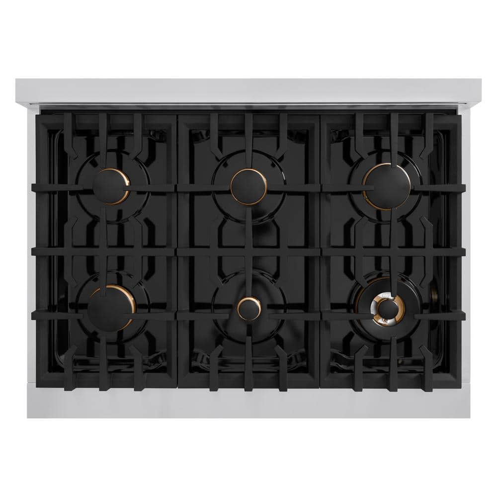 ZLINE 36" Stainless Steel Gas Range with Polished Gold Accents