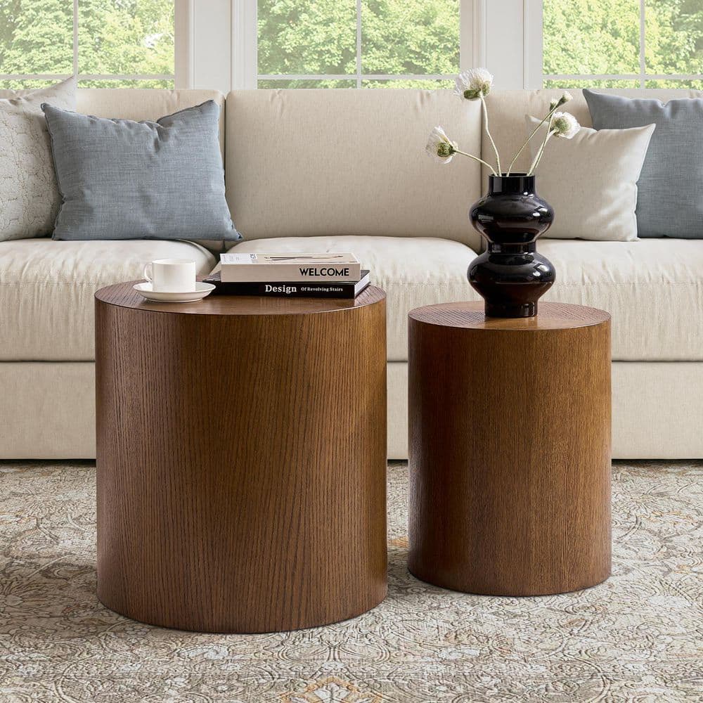 Lisa 20 in. Walnut Round Wood End Table with No Assembly Required