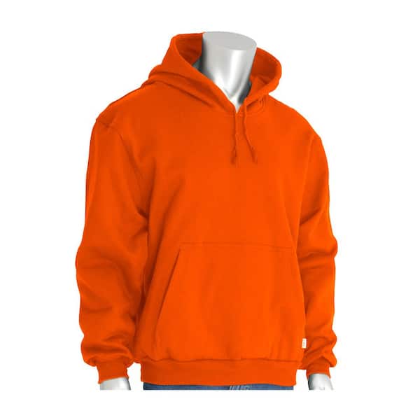 PIP Men's X-Large Orange AR/FR Cotton Fleece Pullover Hoodie with Front Bottom Patch Pocket, 23.3 cal/sq. cm
