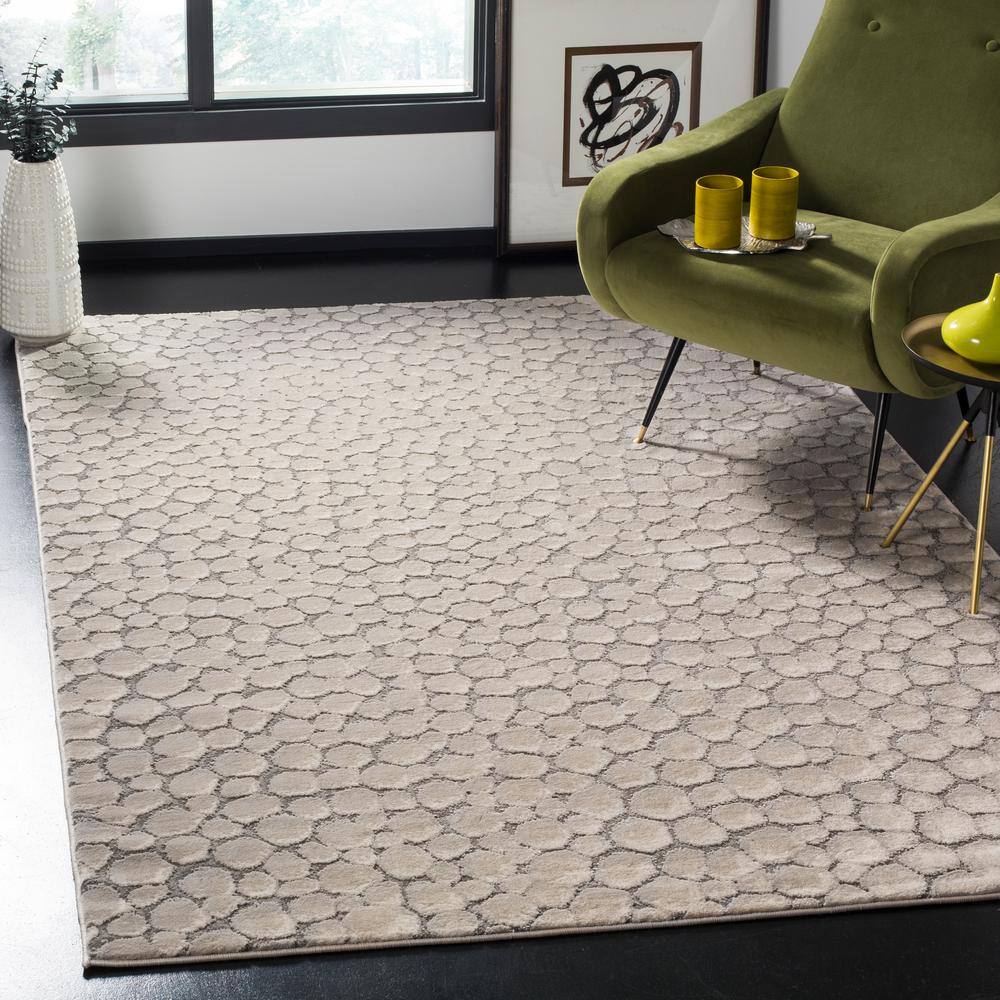Beige Abstract Round Stain-Resistant Synthetic Area Rug