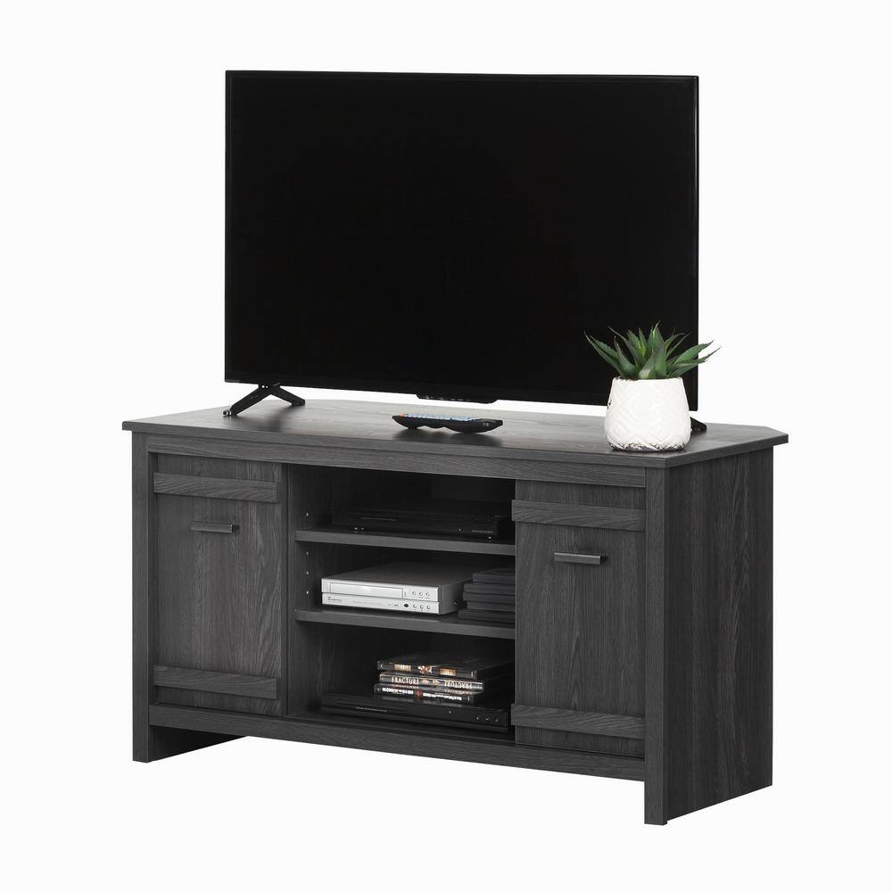 Modern Gray Oak Corner TV Stand with Fireplace and Cabinet