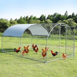 9.2 ft. W x 12.5 ft. L x 6.5 ft. H, Large Waterproof UV Metal Chicken Coop with Plastic Mesh Cage and Shed Cover, Silver