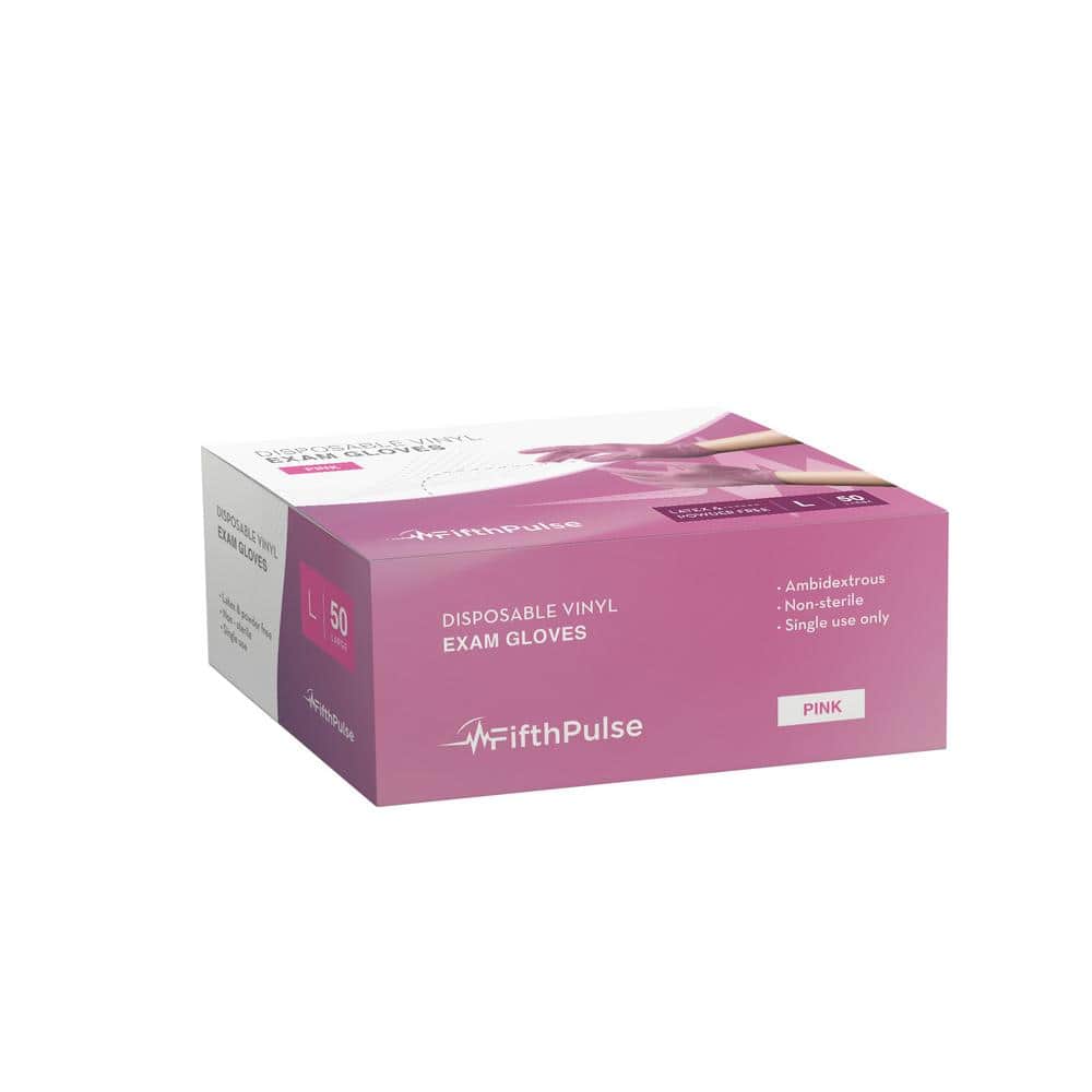 Large Vinyl Powder Free-Medical Examination Disposable Gloves in Pink (50-C