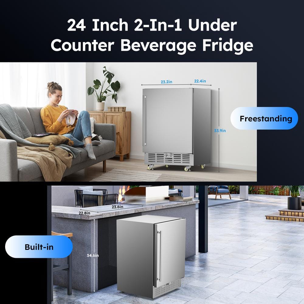 Silver Stainless Steel Single Zone Beverage Cooler with LED Controls
