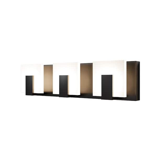 ExBrite Merrin 19.7 in. 3 Lights Black LED Bathroom Vanity Light with Acrylic Square Fixture