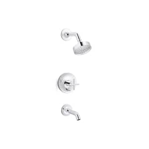 Purist 1-Handle Tub and Shower Trim Kit in Vibrant Brushed Moderne Brass with Cross Handle (Valve Not Included)