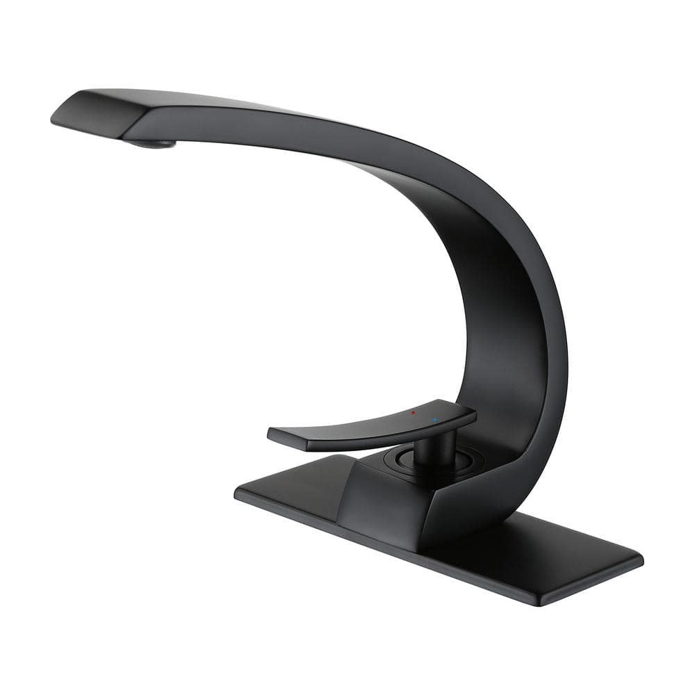 Single Hole Single-Handle Bathroom Faucet with Deck Plate in Matte Black