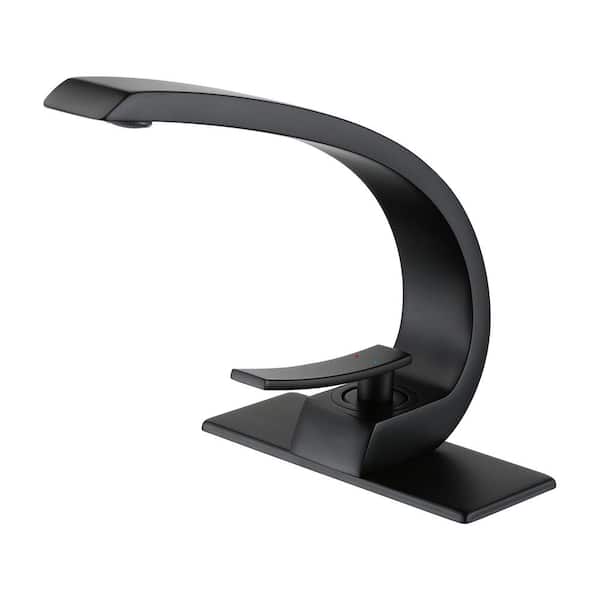 Unbranded Single Hole Single-Handle Bathroom Faucet with Deck Plate in Matte Black