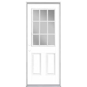 32 in. x 80 in. 9 Lite White Right-Hand Inswing Painted Smooth Fiberglass Prehung Front Exterior Door with No Brickmold